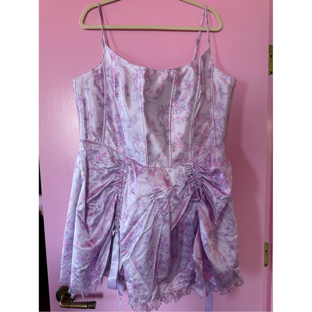 Sugar Thrillz Lavender Floral Corset LaceUp Mini Dress 2X NWT Fairycore Coquette